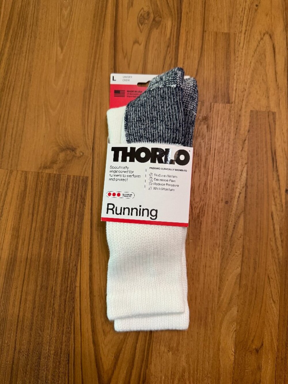 Thorlo Unisex Thick Cushion Running Socks L Crew (White/Navy)